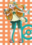  bag blonde_hair blue_eyes dedenne eureka_(pokemon) gen_6_pokemon handbag long_hair mabu_(dorisuto) older open_mouth pokemon pokemon_(anime) pokemon_(creature) pokemon_xy_(anime) side_ponytail skirt solo 