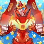  candychameleon fire machine male no_pupils open_mouth robot rodimus smile solo teeth 