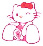  bow cat clitoris clothed clothing feline female hello_kitty hyper hyper_pussy looking_at_viewer mammal one_eye_closed partially_clothed presenting presenting_pussy pussy sanrio simple_background swimsuit wink yowesephth 