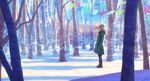  bare_tree coat fish forest hands_in_pockets hiko_(scape) hill light_brown_hair light_particles magic morning nature original profile scenery shadow short_hair snow solo tree winter_clothes 