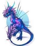  blood digitigrade dragon female feral gore green_eyes hair horn nude oksara purple_hair simple_background smile solo standing 