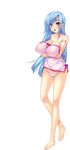  absurdres aqua_hair bare_shoulders barefoot blush breasts cleavage crossed_arms earrings full_body highres jewelry koihime_musou large_breasts long_hair looking_at_viewer mole mole_under_eye open_mouth panties red_eyes solo teifu transparent_background underwear yatsuha_kanan 