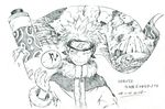  ball dated forehead_protector greyscale jumpsuit looking_at_viewer makkamu male_focus monochrome naruto naruto_(series) one_eye_closed scroll sketch smile solo uzumaki_naruto 
