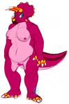  anthro breasts candychameleon dinosaur female horn nude overweight pussy sketch smile solo standing triceratops 