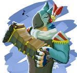  anthro aquaticas avian bird breath_of_the_wild clothed clothing digital_media_(artwork) feathers hi_res kass_(zelda) male muscular nintendo simple_background solo the_legend_of_zelda video_games winged_arms wings 