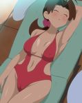  :d ahoge arm_at_side arm_behind_head arm_up armpits bangs blush breasts breasts_apart brown_hair cameltoe casual_one-piece_swimsuit center_opening chair closed_eyes covered_nipples cowboy_shot day dutch_angle error flipped_hair from_above groin hair_ornament hair_scrunchie halterneck hanako_(pokemon) hips large_breasts leaning_back legs_together long_hair lounge_chair low_ponytail lying makino_tomoyasu mature navel navel_cutout on_back on_chair one-piece_swimsuit open_mouth outdoors parted_lips plunging_neckline pokemon pokemon_(anime) ponytail red_swimsuit scrunchie shade side_cutout sideboob sleeping smile solo sweat swimsuit table thighs tile_floor tiles towel wet 