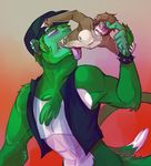  anthro armpits blush candychameleon duo fur hair male male/male mammal monkey nipple_piercing nipples open_jacket piercing primate size_difference tongue tongue_out vore 