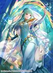  aqua_hair armpits blue_dress company_connection copyright_name dragon dress elbow_gloves fire_emblem fire_emblem:_rekka_no_ken fire_emblem_cipher fuji_choko gloves hair_ornament hands_on_own_chest long_dress long_hair looking_away mamkute ninian official_art open_mouth red_eyes solo 