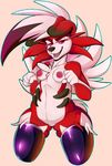  2016 anthro anthrofied breasts canine claws clothing coillte featureless_crotch female fur hair hi_res kneeling legwear long_hair looking_at_viewer lycanroc mammal midnight_lycanroc mostly_nude navel nintendo nipples open_mouth pink_eyes pink_nipples pink_sclera pok&eacute;mon pok&eacute;morph red_fur red_hair solo video_games white_fur white_hair wide_hips 