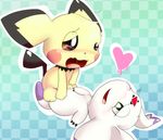  &lt;3 blush calumon clyndemoon digimon drooling duo female female/female fur green_eyes half-closed_eyes hi_res interspecies mammal nintendo open_mouth pichu pok&eacute;mon pussy pussy_juice rodent saliva saliva_string sex tongue tribadism video_games yellow_fur 