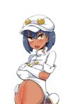  1girl aether_foundation_employee breasts dark_skin female furau-ru hat looking_at_viewer nintendo pokemon pokemon_(game) pokemon_sm pregnant short_hair 