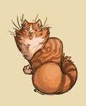  2016 cat feline feral fluffy fluffy_tail frown fur inner_ear_fluff mammal middle_finger multicolored_fur ringed_tail sepia_(artist) simple_background solo striped_fur stripes tan_background two_tone_fur 
