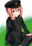  1boy alternative_clothes arikawa_kaguya blue_eyes hat himegoto pink_hair school_uniform sitting tagfly27qt tagme trap 