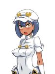  1girl aether_foundation_employee breasts dark_skin female furau-ru hat looking_at_viewer nintendo pokemon pokemon_(game) pokemon_sm short_hair 