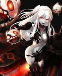  absurdres aircraft_carrier_hime black_background black_serafuku black_skirt breasts cleavage collarbone cowboy_shot dress fang foreshortening glowing glowing_eyes highres horns kantai_collection kokuzoo leaning_forward legs_together long_hair looking_at_viewer medium_breasts navel no_bra one_side_up open_mouth outstretched_arm pale_skin pleated_skirt red_eyes school_uniform serafuku shinkaisei-kan shirt simple_background skirt solo standing torn_clothes torn_shirt torn_skirt veins white_hair white_skin 