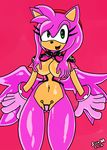  2014 amy_rose female hair hands_covering_breasts melona mobian_monster navel pink_hair queen&#039;s_blade solo sonic_(series) wings 