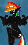  2013 alternate_color anthro anthrofied big_breasts black_fur black_nipples breasts equine feathered_wings feathers female friendship_is_magic fur hair mammal mobian_monster multicolored_hair my_little_pony nipples nude pegasus rainbow_dash_(mlp) rainbow_hair solo wings 