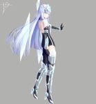  alien aqua_eyes armor atheon bangs bare_shoulders black_gloves blunt_bangs blush breastplate clenched_hand crystal destiny_(game) elbow_gloves eyebrows_visible_through_hair from_side full_body genderswap gloves greaves grey_background headgear high_heels highres hologram kuroda_kuwa long_hair looking_at_viewer looking_to_the_side outstretched_arm parted_lips personification shoulder_pads side_slit signature silver_hair simple_background skin_tight solo source_request transparent vambraces very_long_hair 
