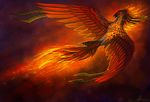  2013 ambiguous_gender avian beak bird black_beak feathered_wings feathers fire neytirix phoenix red_eyes red_feathers solo wings 