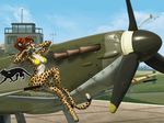  4_toes 5_fingers aircraft airplane anthro armpits bikini blue_eyes breasts brown_hair cheetah clothing day detailed_background feline female hair mammal midriff outside shinigamigirl sky solo swimsuit toes 