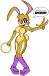  anthro big_breasts blush boots breasts brown_fur brown_hair bunnie_rabbot clothing dialogue english_text eyeshadow featureless_breasts female footwear fur hair lagomorph makeup mammal mobian_monster navel rabbit simple_background solo sonic_(series) speech_bubble text white_background 