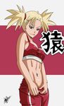  1girl bleach blonde_hair brown_eyes midriff navel sarugaki_hiyori simple_background solo stomach tank_top track_suit twintails 