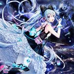  :d amatsukiryoyu aqua_bow back bangs bare_shoulders black_bow black_dress blue_eyes blue_hair boots bow breasts broken cable city_lights cross-laced_footwear diamond_(shape) dress eyelashes floating_hair flying frills glint gloves glowing hair_between_eyes hair_bow hatsune_miku headphones high_heel_boots high_heels holding long_hair looking_at_viewer magical_mirai_(vocaloid) microphone_stand midair night night_sky open_mouth outdoors pantyhose petticoat print_legwear shards sky sleeveless sleeveless_dress small_breasts smile solo star_(sky) starry_sky thigh_strap too_many too_many_frills twintails unplugged very_long_hair vocaloid white_gloves white_legwear 