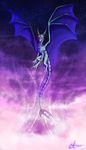  2013 blue_scales dragon female feral flying horn membranous_wings neytirix night nude outside scales sky solo spread_wings star starry_sky wings 