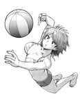  :o aizawa_tomo barefoot bikini_top breasts cleavage greyscale jumping large_breasts monochrome short_hair shorts simple_background solo striped_bikini_top tomo-chan_wa_onna_no_ko volleyball white_background yanagida_fumita 