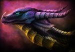  2013 ambiguous_gender blue_eyes detailed_scales dragon headshot horn neytirix ridged_horn smile solo 