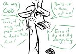  2016 anthro dialogue disney edy_(inkyfrog) english_text fan_character female freckles giraffe horn inkyfrog mammal restricted_palette simple_background solo text white_background zootopia 