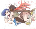  ahoge ass bandages barefoot blue_hair blush_stickers brown_eyes commentary_request eyebrows feet flip_flappers hand_on_another's_chest heart helmet hug jpeg_artifacts kokomine_cocona long_hair multiple_girls niina_ryou open_mouth orange_hair panties papika_(flip_flappers) sailor_collar scarf school_uniform serafuku shiny shiny_hair shoes short_hair short_sleeves skirt surprised sweat tank_top thighhighs thighs torn_clothes underwear yuri 