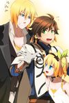  2boys bare_shoulders black_choker blonde_hair blue_eyes brown_hair choker earrings edna_(tales) eizen_(tales) green_eyes hairband jewelry multiple_boys ribbon ryuta short_hair side_ponytail smile sorey_(tales) tales_of_(series) tales_of_berseria tales_of_zestiria time_paradox 