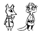  2016 anthro black_and_white caitlin_vison cervine clothed clothing deer disney duo ear_piercing eye_contact fan_character female gem hybrid inkyfrog jewelry mammal monochrome mouse mustelid necklace pearl_(gem) piercing polecat rodent simple_background smile standing waving white_background zootopia 