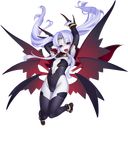  arms_up awakening_(sennen_sensou_aigis) bat_wings black_legwear blush boots cape circlet detached_sleeves eden_(sennen_sensou_aigis) fangs flat_chest floating_hair full_body gochou_(kedama) head_wings leotard long_hair multiple_wings official_art open_mouth pointy_ears red_eyes sennen_sensou_aigis sidelocks slit_pupils solo thigh_boots thighhighs transparent_background twintails vampire white_hair white_skin wings 