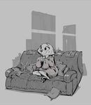  barefoot beverage canine clothed clothing cocoa_(drink) cup cute disney ears_down fan_character female fox greyscale hi_res lagomorph mammal megan_fawkes monochrome oversized_clothing pawpads pillow plushie rabbit ruffu sofa solo sweater wide_eyed zootopia 