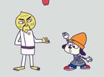  2016 animated anthro apple banana berry canine chop chop_chop_master_onion clothed clothing dog duo food fruit hair hat male mammal parappa parappa_the_rapper simple_background thefantastician video_games 