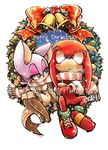  blush christmas clothed clothing female holidays knuckles_the_echidna male rouge_the_bat scarf simple_background sonic_(series) text urahyu watermark 