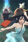  bad_id bad_pixiv_id bag bear bewear black_hair blue_dress blue_sky blush breasts cellphone chasing cleavage collarbone cutiefly day dress fang fleeing flower forest gen_7_pokemon hair_between_eyes hand_on_headwear handbag hat hat_flower heart hibiscus highres holding holding_phone long_hair mountain nature nero2 orange_eyes outdoors phone poke_ball_theme pokemon pokemon_(creature) pokemon_(game) pokemon_sm running sightseer_(pokemon) sky small_breasts smartphone strapless strapless_dress sunglasses sweat tree 