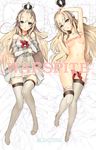  areolae arm_up bare_shoulders bed_sheet blonde_hair blue_eyes braid censored crown dakimakura full_body glint grey_legwear hand_on_own_chest highres jewelry kantai_collection knees_together_feet_apart long_hair looking_at_viewer loose_thighhigh lying naitou_ryuu necklace no_shoes nude on_back open_clothes open_shirt shirt solo thighhighs underbust very_long_hair warspite_(kantai_collection) 