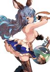  animal_ears ass backless_outfit bare_back black_gloves black_legwear boots breasts brown_eyes dress erune ferry_(granblue_fantasy) from_side gloves granblue_fantasy long_hair looking_at_viewer medium_breasts short_dress sideboob simple_background smile solo thighhighs white_background yoo_(tabi_no_shiori) 