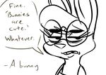  2016 anthro black_and_white buckteeth dialogue disney english_text eyewear fan_character female glasses half-closed_eyes inkyfrog lagomorph looking_at_viewer mammal maxine_d&#039;lapin monochrome rabbit simple_background talking_to_viewer teeth text white_background zootopia 
