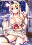  blonde_hair blue_eyes blush bra breasts commentary_request crown crying dress fukase_ayaka full_moon garter_straps holding holding_bra ice icicle kantai_collection lantern large_breasts long_hair looking_at_viewer mini_crown moon nipples panties pussy_juice see-through side-tie_panties sitting skirt skirt_lift snow solo tears thighhighs underwear undressing untied untied_panties warspite_(kantai_collection) white_bra white_legwear white_panties window 
