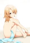  barefoot breasts brown_eyes brown_hair isshiki_iroha long_hair looking_at_viewer medium_breasts nude sideboob sitting smile solo yahari_ore_no_seishun_lovecome_wa_machigatteiru. yuto_(dialique) 