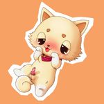  anus balls blush brown_eyes canine cum cum_on_penis dog feral flower fur half-closed_eyes jewelpet kohaku_(jewelpet) mammal nerushoo_(artist) open_mouth orange_background penis plant scarf simple_background 