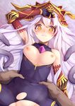  blush breasts breasts_outside covered_navel gauntlets granblue_fantasy hat hetero implied_sex long_hair looking_at_viewer lying md5_mismatch medium_breasts medusa_(shingeki_no_bahamut) nipples on_back shingeki_no_bahamut solo_focus tears torn_clothes waero yellow_eyes 