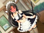  blushing catgirl fishnet_stockings flat_chest long_hair maid midriff navel nekomimi nitroplus oki_kiki thigh_highs uniform 