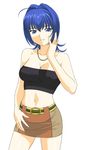  a1 absurdres ahoge bare_shoulders blue_eyes blue_hair breasts cleavage hair_intakes hayase_mitsuki highres kimi_ga_nozomu_eien large_breasts miniskirt navel pencil_skirt short_hair skirt smile solo vector_trace 