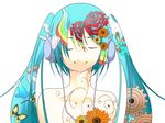  bakkasu bug butterfly closed_eyes flower gears hatsune_miku headphones insect long_hair patterned patterned_hair rainbow smile solo twintails vocaloid 