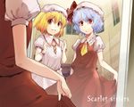  bad_id bad_pixiv_id blonde_hair blue_hair cosplay costume_switch dress flandre_scarlet flandre_scarlet_(cosplay) hands hat mirror multiple_girls red_eyes reflection remilia_scarlet remilia_scarlet_(cosplay) siblings sisters touhou yuki_(popopo) 